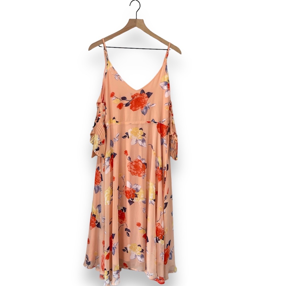 LULU's Heart's Delight Peach Floral Print Cold-Shoulder Wrap Dress L - Picture 2 of 7